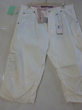 DKNY JEANS Y2K  NEW  Mens White PATCHWORK  LONG Shorts Size 33  Flat Front